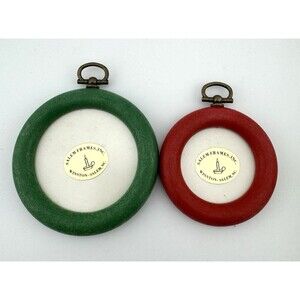 Vintage Salem Frames round needlepoint frames red (2") and green (3")
